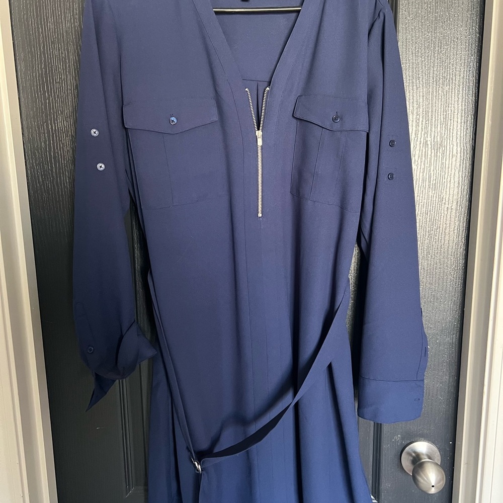 Express Blue Long Sleeve V-Neck Dress
